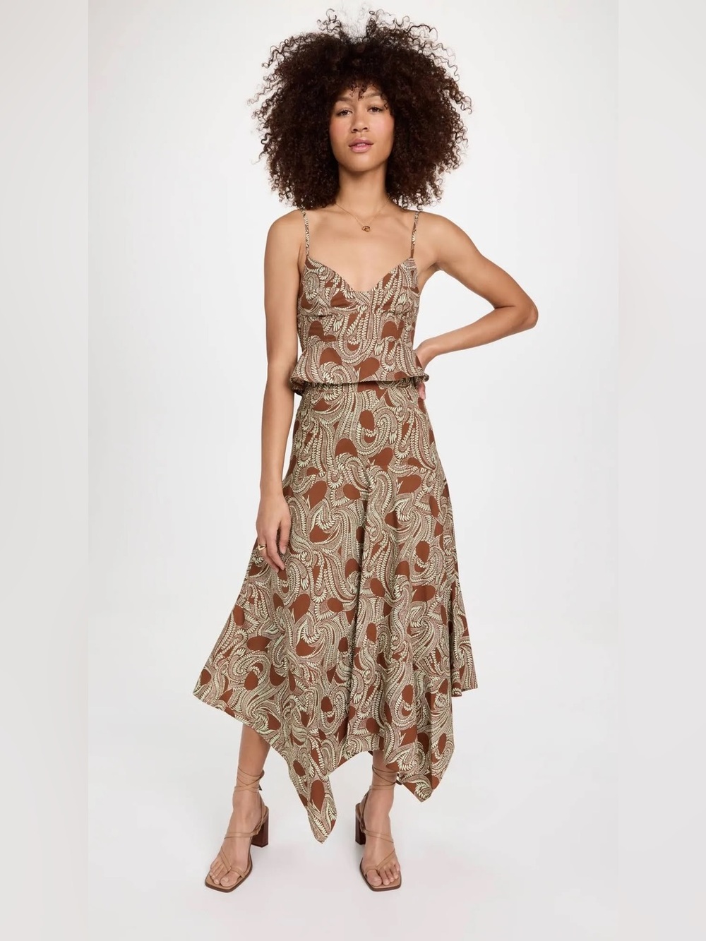 A.L.C. Size 6 BIANCA MAXI PAISLEY PRINT SKIRT TOP SET BROWN neutrals